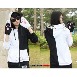 เสื้อฮู้ดแขนยาว หมีMonokuma+ถุงมือ